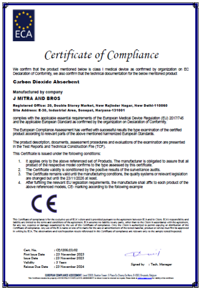 CE · EC Compliance — ECA · Carbon Dioxide Absorbent